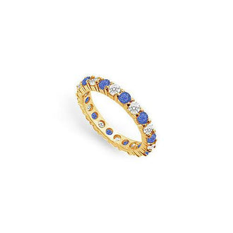 Diamond and Blue Sapphire Eternity Band : 14K Yellow Gold  2.00 CT TGW