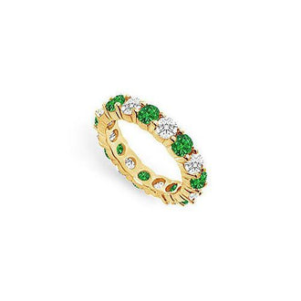 Diamond and Emerald Eternity Band : 14K Yellow Gold - 3.00 CT TGW