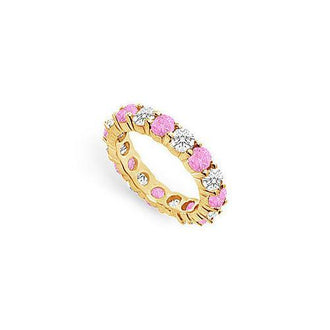 Pink Sapphire and Diamond Eternity Band : 14K Yellow Gold  3.00 CT TGW