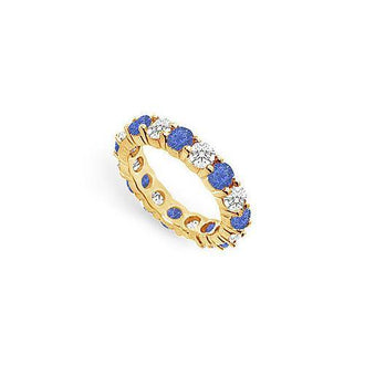 Diamond and Blue Sapphire Eternity Band : 14K Yellow Gold  3.00 CT TGW