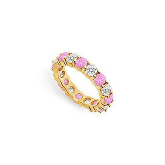 Pink Sapphire and Diamond Eternity Band : 14K Yellow Gold  4.00 CT TGW