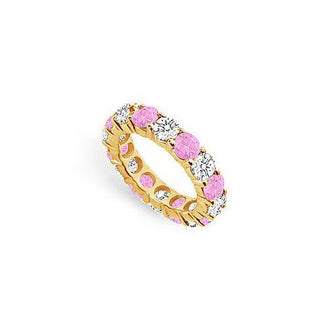 Pink Sapphire and Diamond Eternity Band : 14K Yellow Gold  5.00 CT TGW