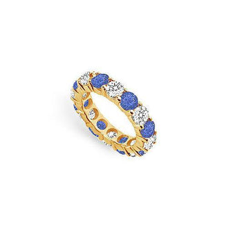 Diamond and Blue Sapphire Eternity Band : 14K Yellow Gold  5.00 CT TGW