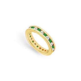 Diamond and Emerald Eternity Band : 14K Yellow Gold  1.00 CT TGW