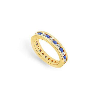 Diamond and Blue Sapphire Eternity Band : 14K Yellow Gold  1.00 CT TGW