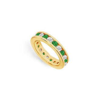 Diamond and Emerald Eternity Band : 14K Yellow Gold  2.00 CT TGW