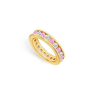 Pink Sapphire and Diamond Eternity Band : 14K Yellow Gold  2.00 CT TGW