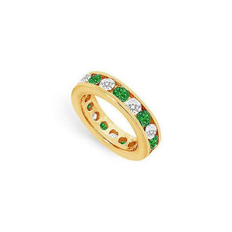 Diamond and Emerald Eternity Band : 14K Yellow Gold  3.00 CT TGW