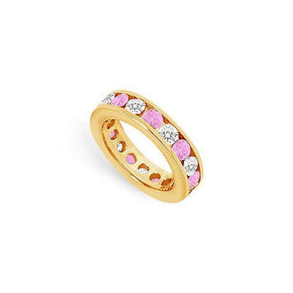 Pink Sapphire and Diamond Eternity Band : 14K Yellow Gold  3.00 CT TGW