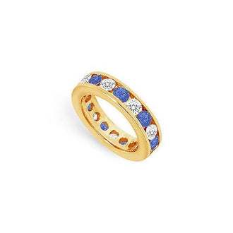 Diamond and Blue Sapphire Eternity Band : 14K Yellow Gold  3.00 CT TGW