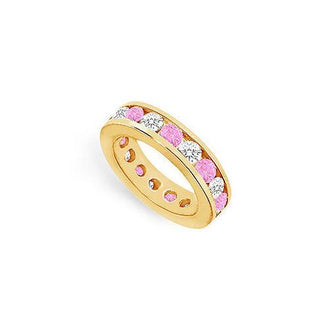 Pink Sapphire and Diamond Eternity Band : 14K Yellow Gold  4.00 CT TGW