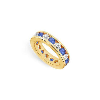 Diamond and Blue Sapphire Eternity Band : 14K Yellow Gold  4.00 CT TGW