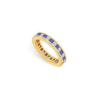 Diamond and Blue Sapphire Eternity Band : 14K Yellow Gold  2.00 CT TGW