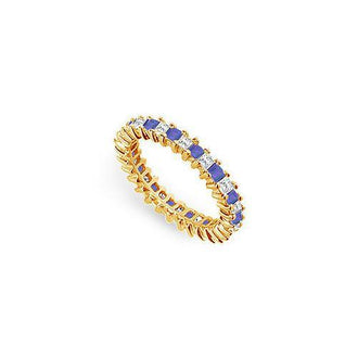 Diamond and Blue Sapphire Eternity Band : 14K Yellow Gold  2.00 CT TGW