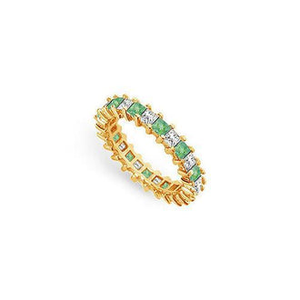 Diamond and Emerald Eternity Band : 14K Yellow Gold  3.00 CT TGW