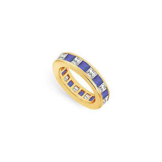 Diamond and Blue Sapphire Eternity Band : 14K Yellow Gold  4.00 CT TGW