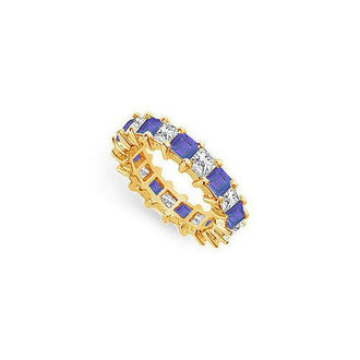 Diamond and Blue Sapphire Eternity Band : 14K Yellow Gold  4.00 CT TGW