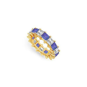 Diamond and Blue Sapphire Eternity Band : 14K Yellow Gold  5.00 CT TGW