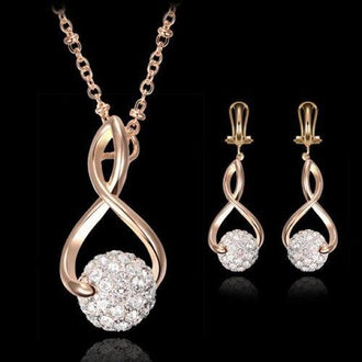 A Suit of Delicate Rhinestoned Ball Shape Hollow Out Eight Necklace and Earrings For Women - Golden