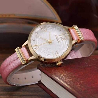 KEZZI BSL869 PU Band Women Diamond Japan Quartz Watch - Pink