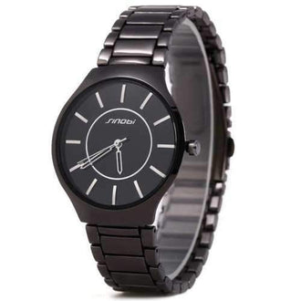 Sinobi 9442 Cool and Fashionable JAPAN Round Dial Quartz Watch Stainless Steel Strap for Male - Black