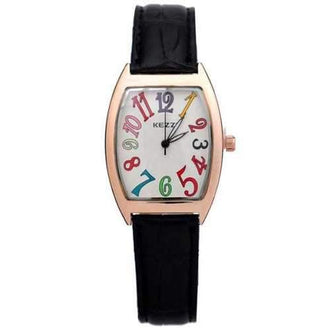 KEZZI Colorful Big Numbers Leather Band Imported Quartz Movt Female Watch - Black