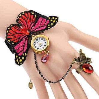 JUBAOLI A1086 Female Quartz Watch with Ring Bracelet Butterfly Design - Red