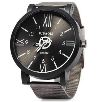 JUBAOLI 1020 Male Japan Quartz Watch Roman Number + Arabic number Scales Steel Net Band - Black