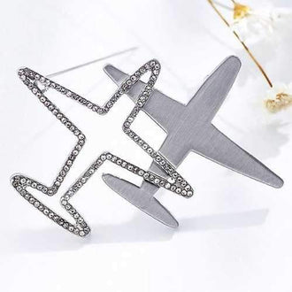 Rhinestone Airplane Hollow Out Brooch - Silver