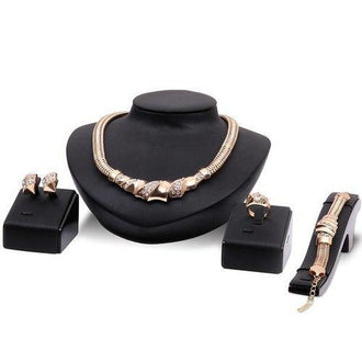 A Suit of Stylish Rhinestone Spliced Necklace Bracelet Ring and Earrings For Women - Golden