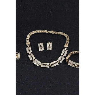 Chic Rhinestone Razor Blade Jewelry Suit - Golden