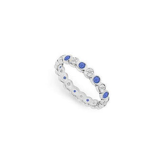 Diamond and Blue Sapphire Eternity Band : 18K White Gold  1.00 CT TGW