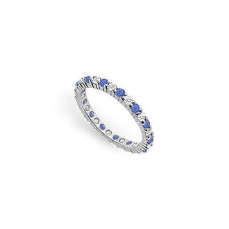 Diamond and Blue Sapphire Eternity Band : 18K White Gold  1.00 CT TGW