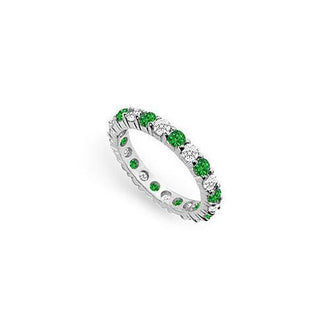 Diamond and Emerald Eternity Band : 18K White Gold - 2.00 CT TGW