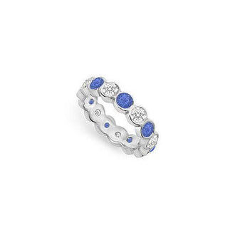 Diamond and Blue Sapphire Eternity Band : 18K White Gold  2.00 CT TGW