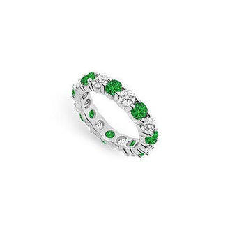 Diamond and Emerald Eternity Band : 18K White Gold - 3.00 CT TGW