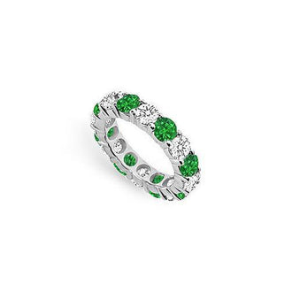 Diamond and Emerald Eternity Band : 18K White Gold - 5.00 CT TGW