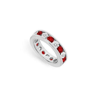 Diamond and Ruby Eternity Band : 18K White Gold  3.00 CT TGW