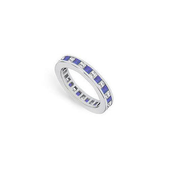 Diamond and Blue Sapphire Eternity Band : 18K White Gold  2.00 CT TGW