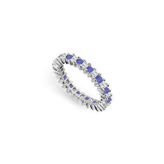 Diamond and Blue Sapphire Eternity Band : 18K White Gold  2.00 CT TGW