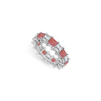 Diamond and Ruby Eternity Band : 18K White Gold  5.00 CT TGW