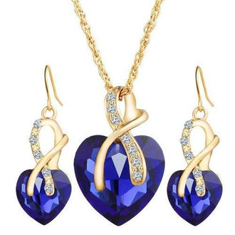 Faux Diamond Crystal Rhinestone Heart Wedding Jewelry Set - Blue