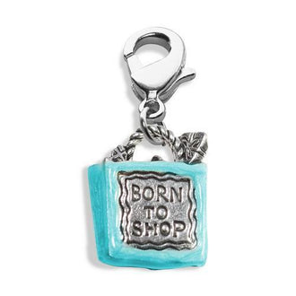 Born to Shop Bag Charm Dangle in Silver