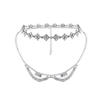 Rhinestoned Layered Necklace - Silver