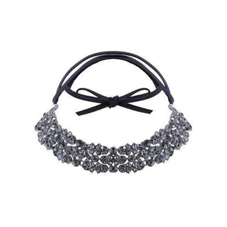 Rhinestone PU Leather Necklace - Black