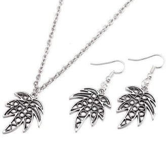 Leaf Pendant Necklace and Earrings - Silver