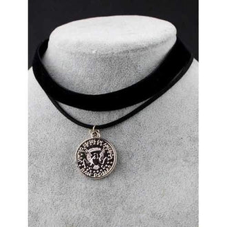 Animal Coin Velvet Choker Necklace - Black