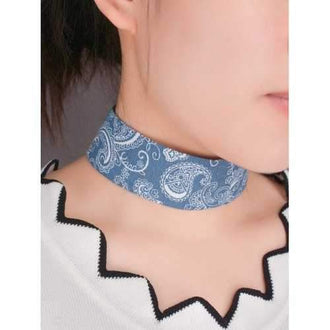 Graphic Printed Denim Choker Necklace - Blue