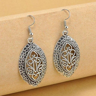 Heart Filigree Drop Earrings - Silver