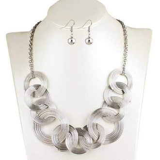 Hollowed Circle Metallic Jewelry Set - Silver